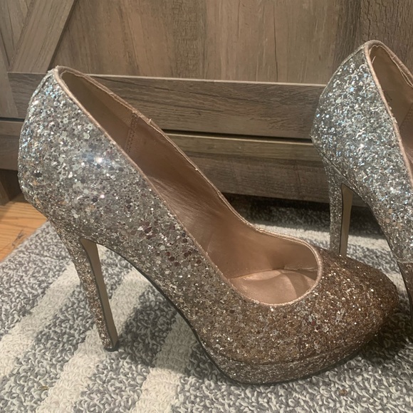 Women’s Formal Party Prom Sparkling 4” High Heels Size 8.5 Silver Rose-gold - Picture 2 of 12